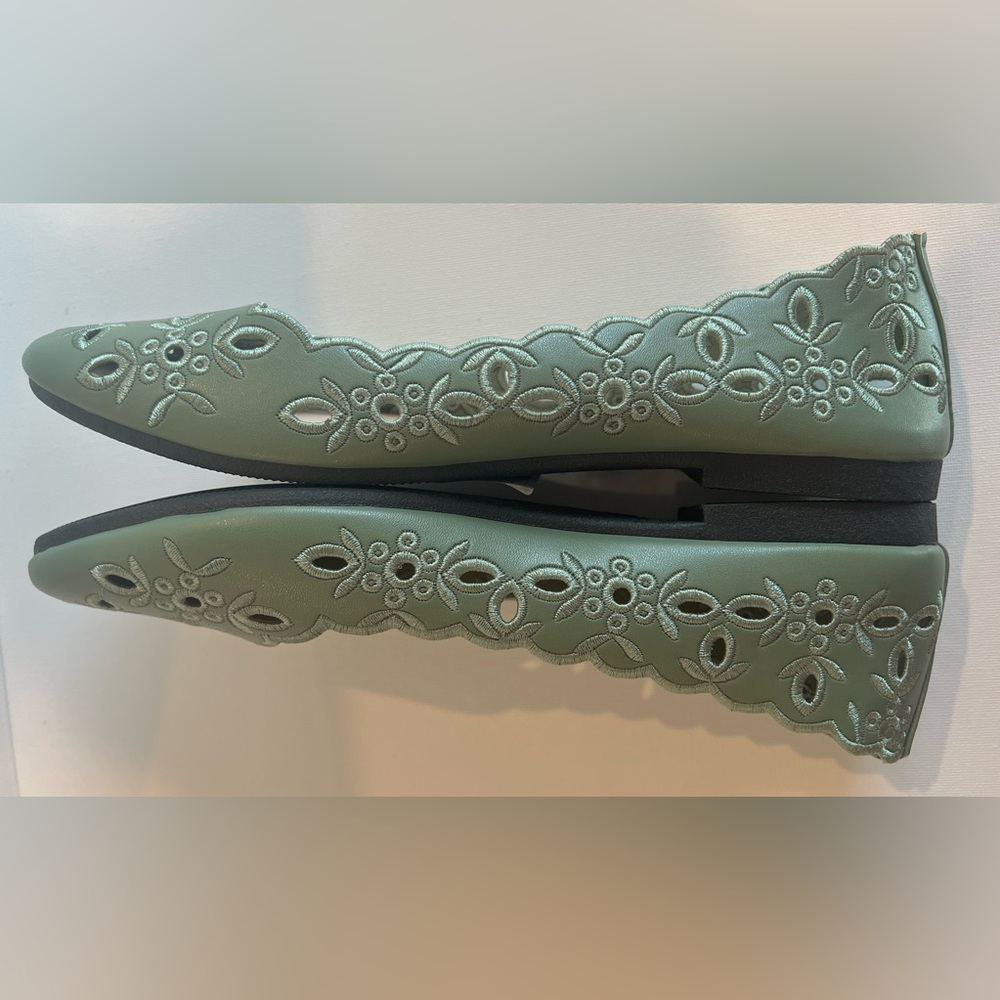 Ballet Flat Sage Green Cutout Women's Loafers - Picture 4 of 8